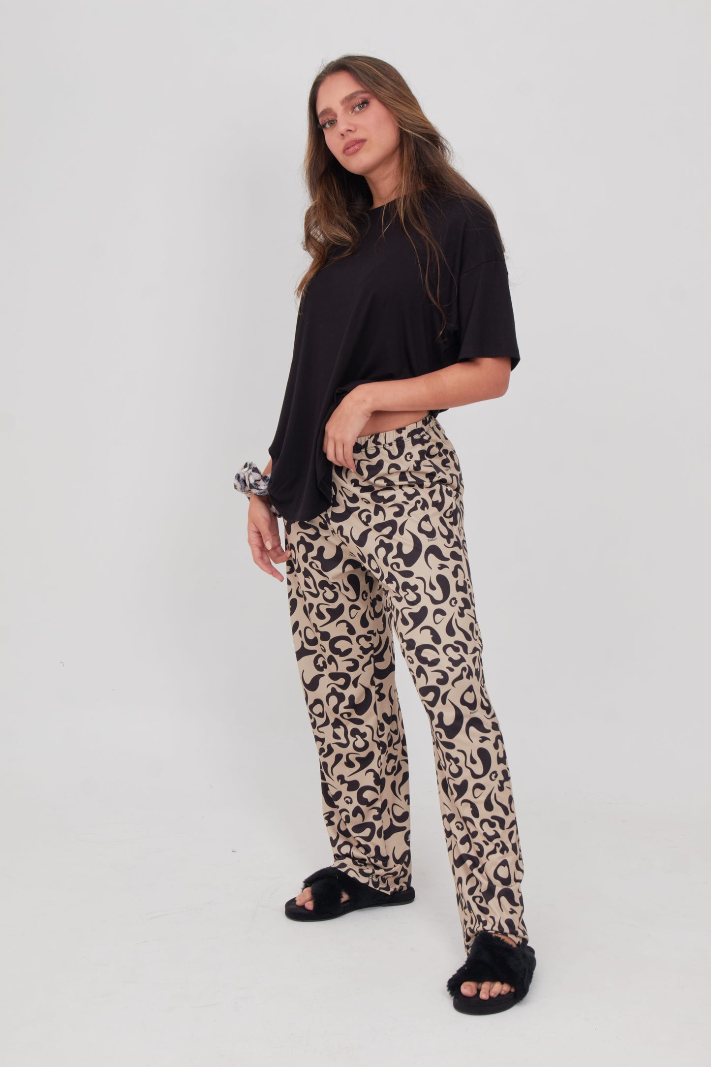 Black Animal Print PJ Pants