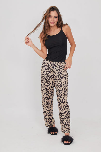 Black Animal Print PJ Pants